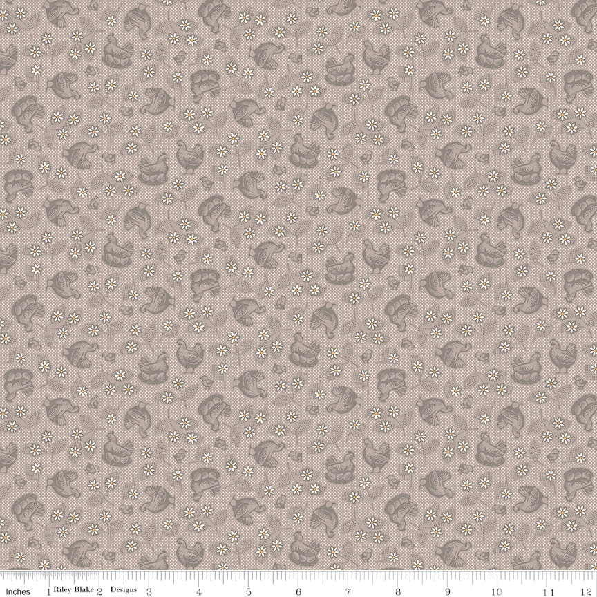 Farmer's Daughter Pewter Hen & Chicks Yardage by Lori Holt for Riley Blake Designs