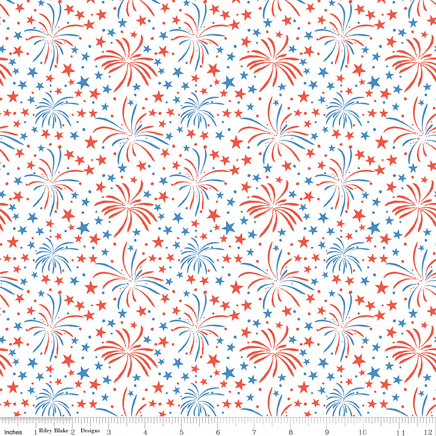 Firecracker White Fireworks Yardage by My Mind's Eye for Riley Blake Designs