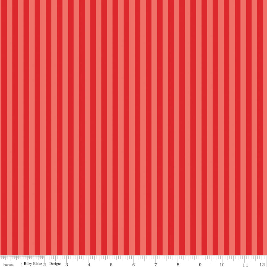 Firecracker Red Hen Stripes Yardage by My Mind's Eye for Riley Blake Designs