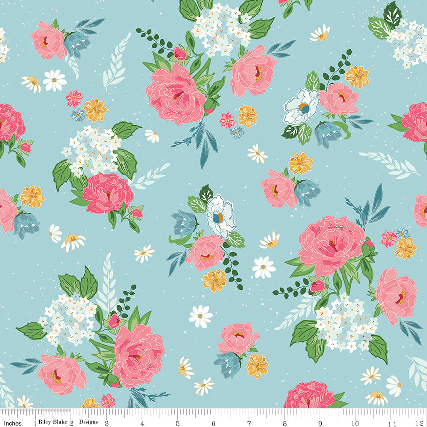 Correspondence Aqua Main Yardage by Beverly McCullough for Riley Blake Designs