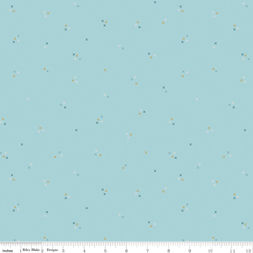 Correspondence Aqua Stitching Yardage by Beverly McCullough for Riley Blake Designs