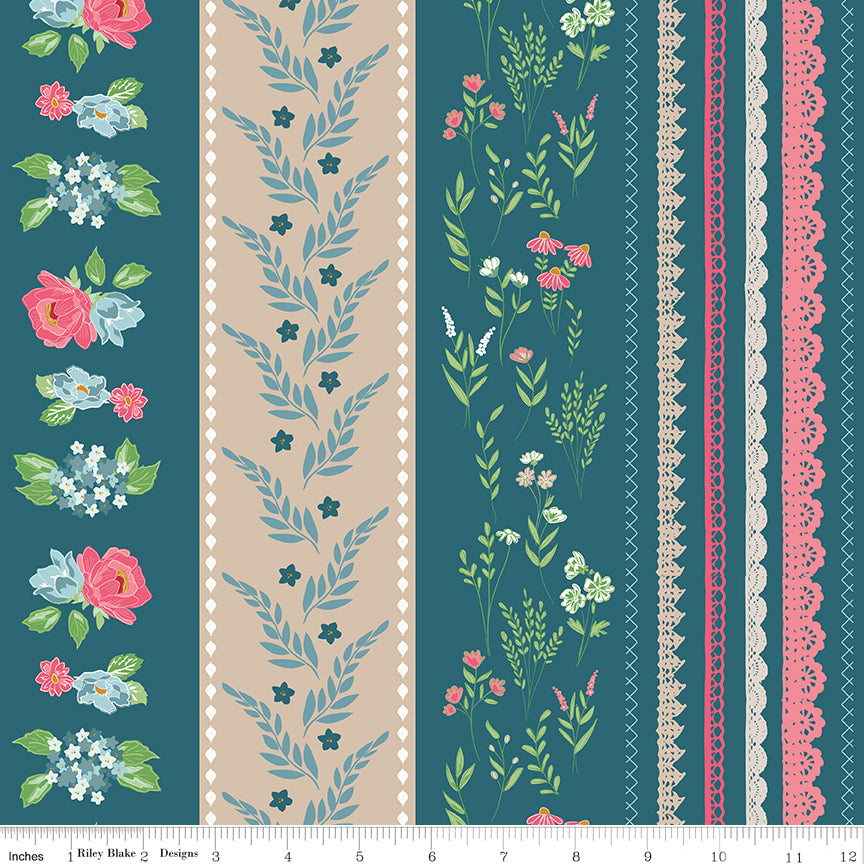 Correspondence Colonial Blue Wide Stripe Yardage by Beverly McCullough for Riley Blake Designs