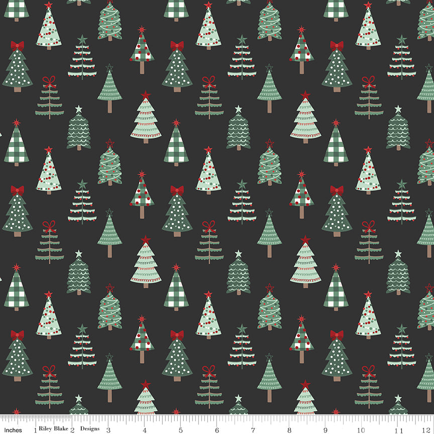 Evergreen Wishes Black Trees Yardage by Traci Reed for Riley Blake Designs