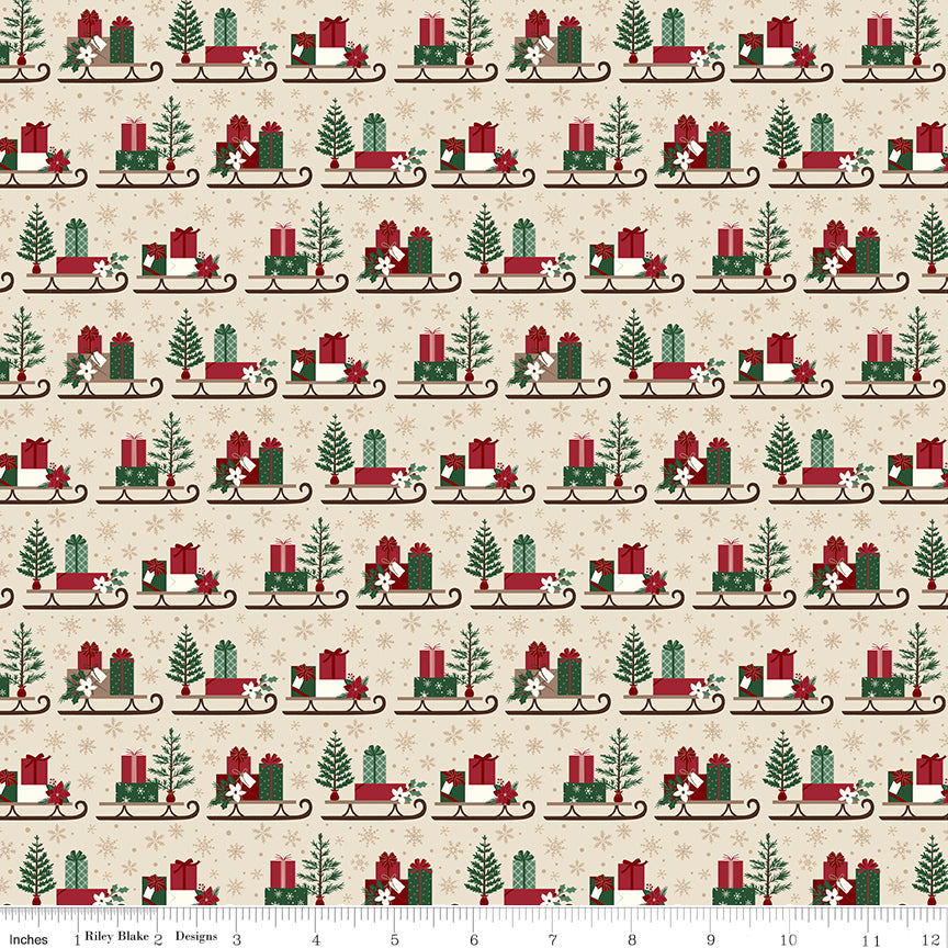 Christmas Time Linen Sleds Yardage by Dani Mogstad for Riley Blake Designs