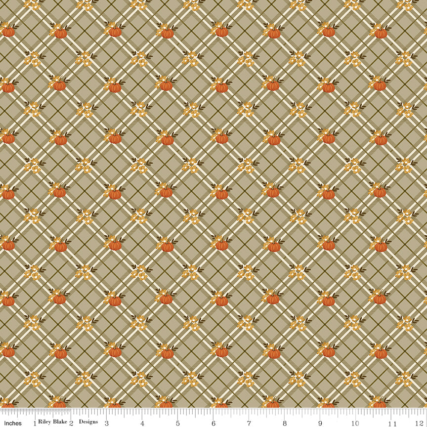 Bountiful Sage Pumpkin Plaid Yardage by Sandy Gervais for Riley Blake Designs