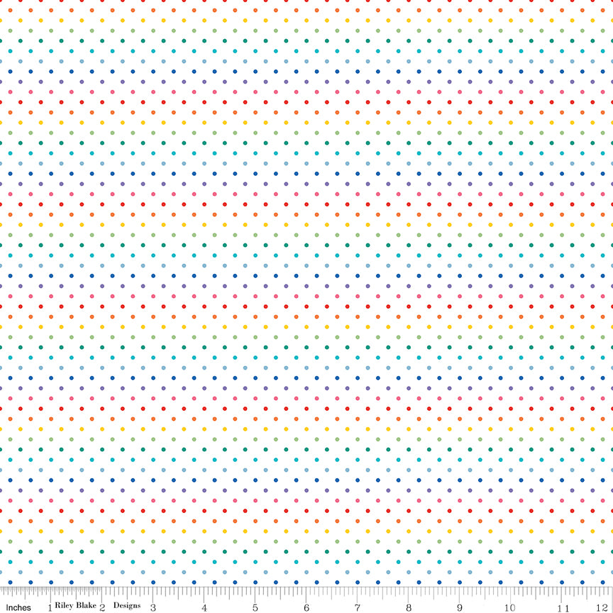 Swiss Dot Rainbow on White Yardage by Riley Blake Designs