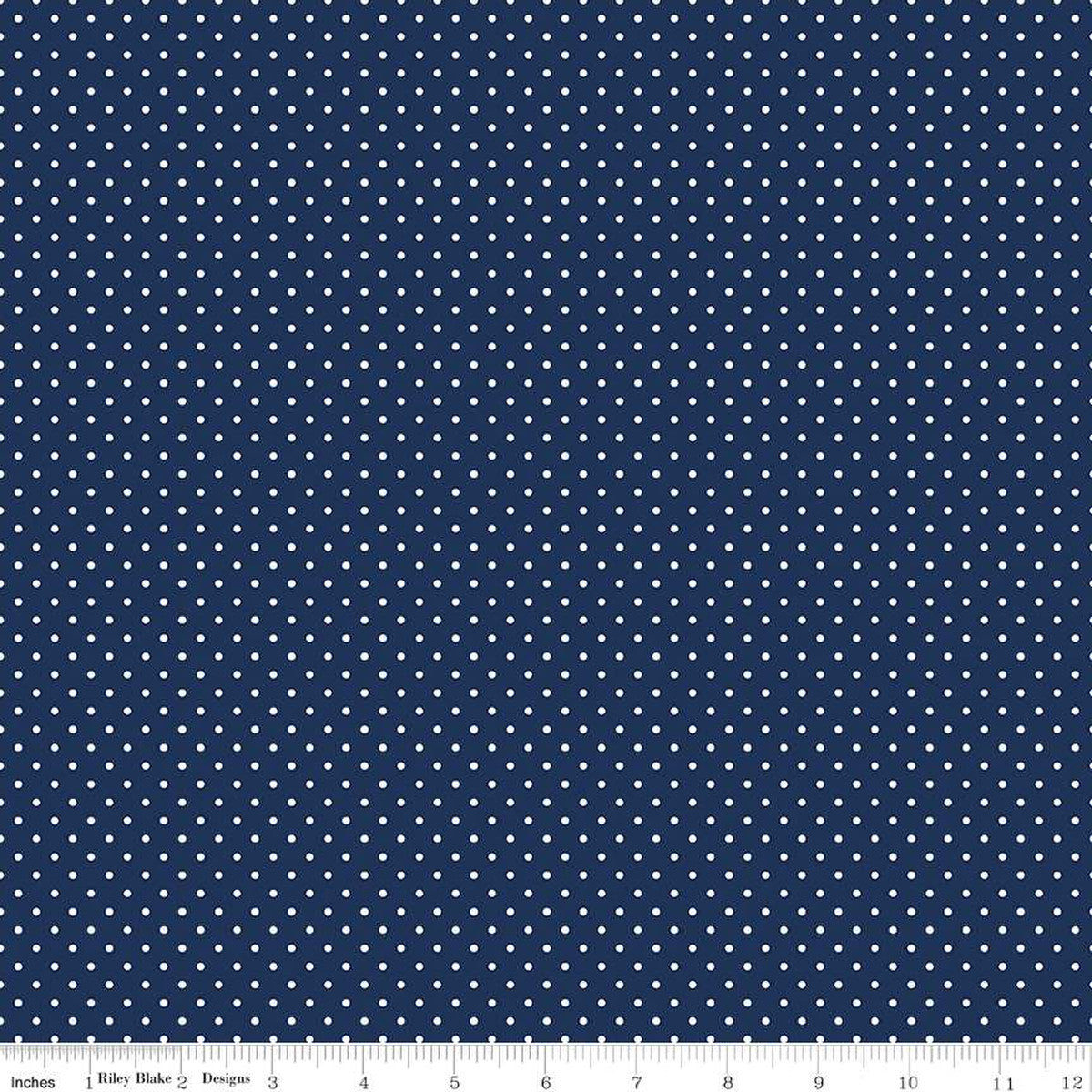 Swiss Dot White on Navy Yardage by Riley Blake Designs