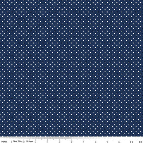 Swiss Dot White on Navy Yardage by Riley Blake Designs