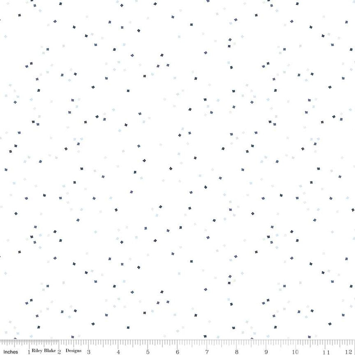 Blossom Blue Carolina on White Yardage by Christopher Thompson for Riley Blake Designs