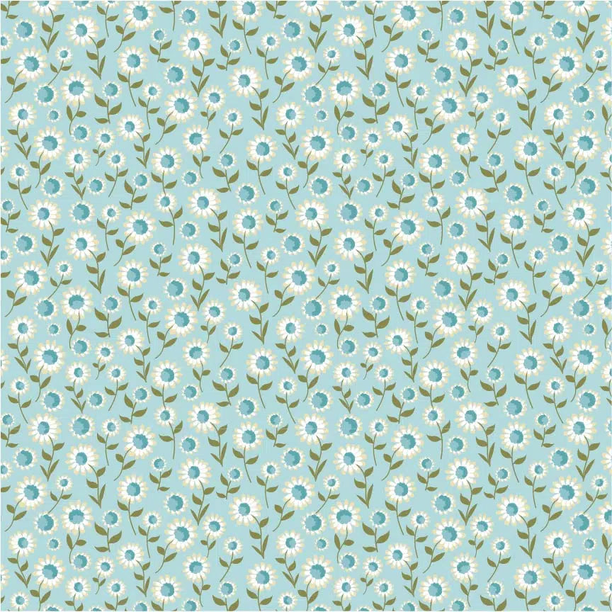 Prairie Sisters Homestead Blue Daisy Dukes Yardage by Lori Woods for Poppie Cotton Fabrics
