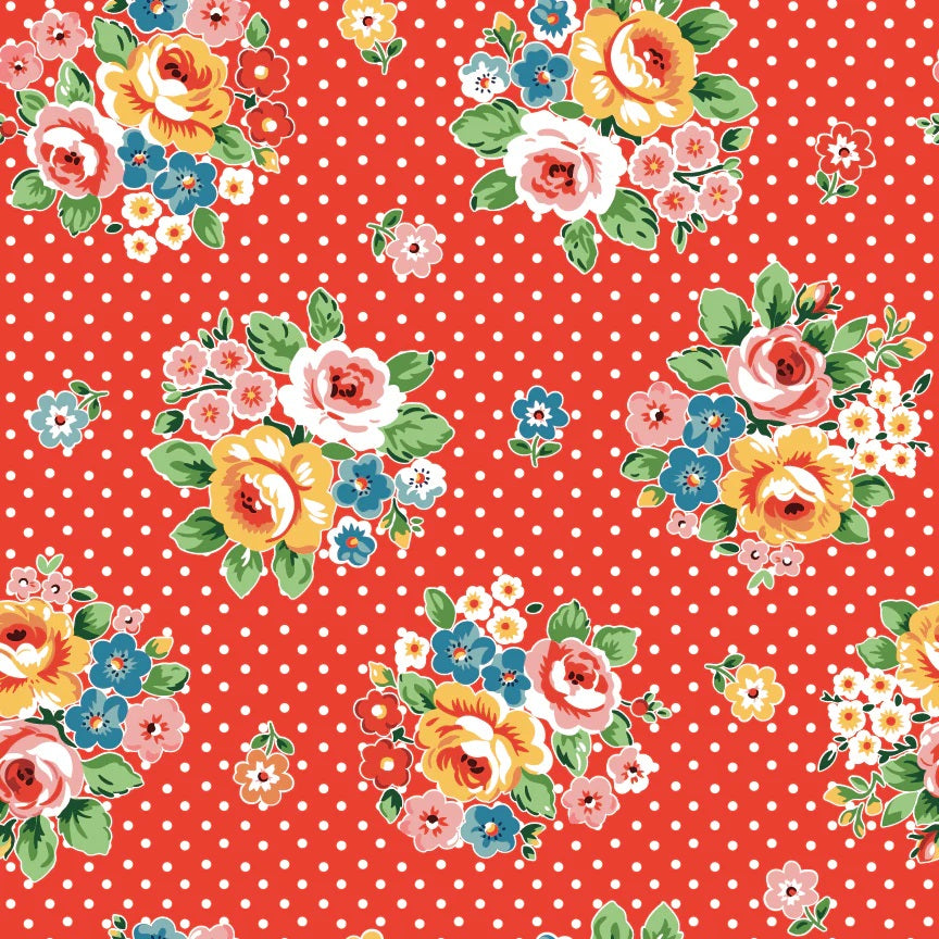 Flower Market Red Market Bouquet Yardage by Elea Lutz for Poppie Cotton Fabrics