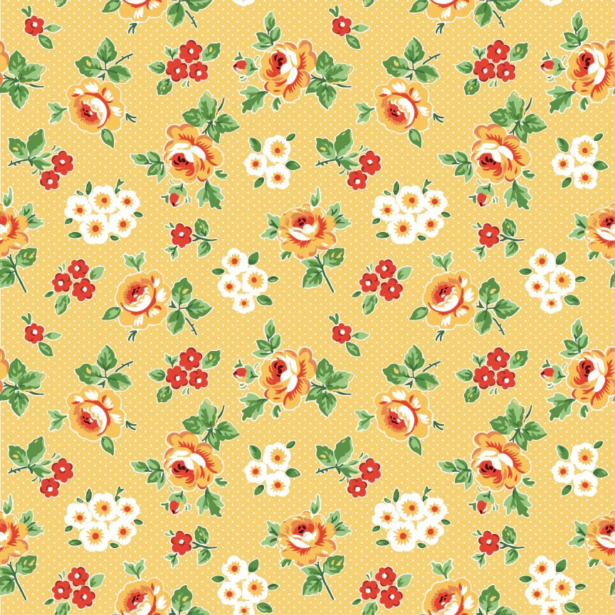 Flower Market Yellow Hand Picked Yardage by Elea Lutz for Poppie Cotton Fabrics