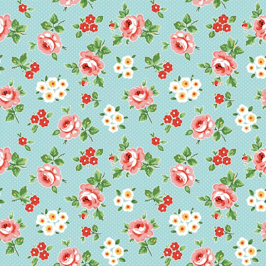 Flower Market Soft Blue Hand Picked Yardage by Elea Lutz for Poppie Cotton Fabrics