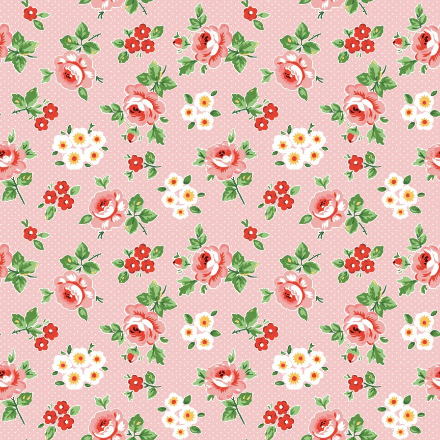 Flower Market Pink Hand Picked Yardage by Elea Lutz for Poppie Cotton Fabrics