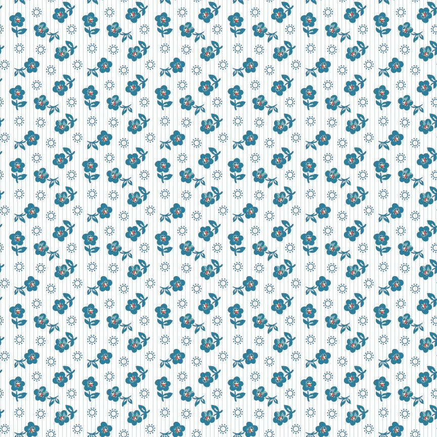 Flower Market Blue Sugar Petals Yardage by Elea Lutz for Poppie Cotton Fabrics