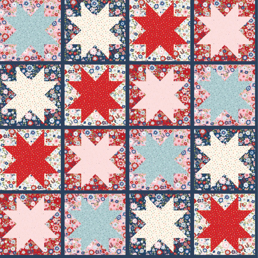 Hip Hip Hooray Liberty Star Quilt Hooray Yardage by Lori Woods for Poppie Cotton Fabrics