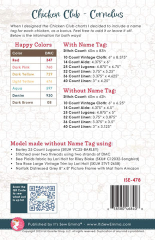 Chicken Club #1 Cornelius Cross Stitch Pattern by Its Sew Emma