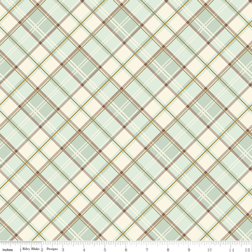 Shades Of Autumn Tea Green Plaid Sparkle Yardage by My Mind's Eye for Riley Blake Designs