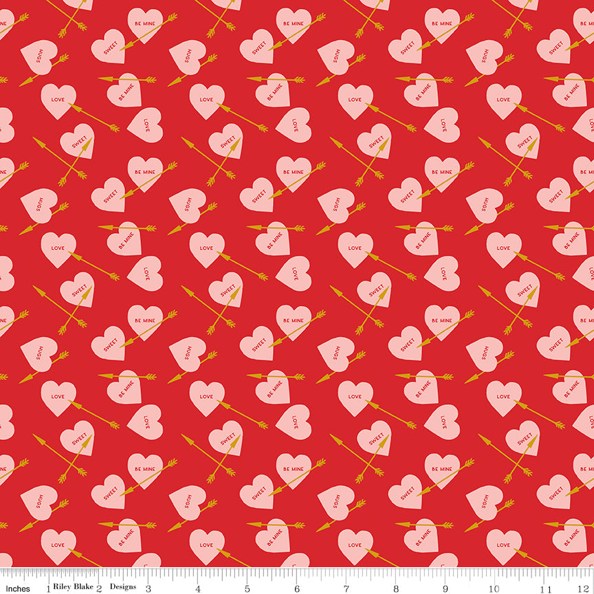 Sweetheart Red Heart Arrows Sparkle Yardage by My Mind's Eye for Riley Blake Designs