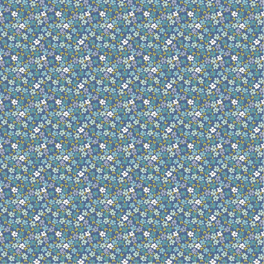 Prairie Sisters Homestead Blue School Frock Yardage by Lori Woods for Poppie Cotton Fabrics