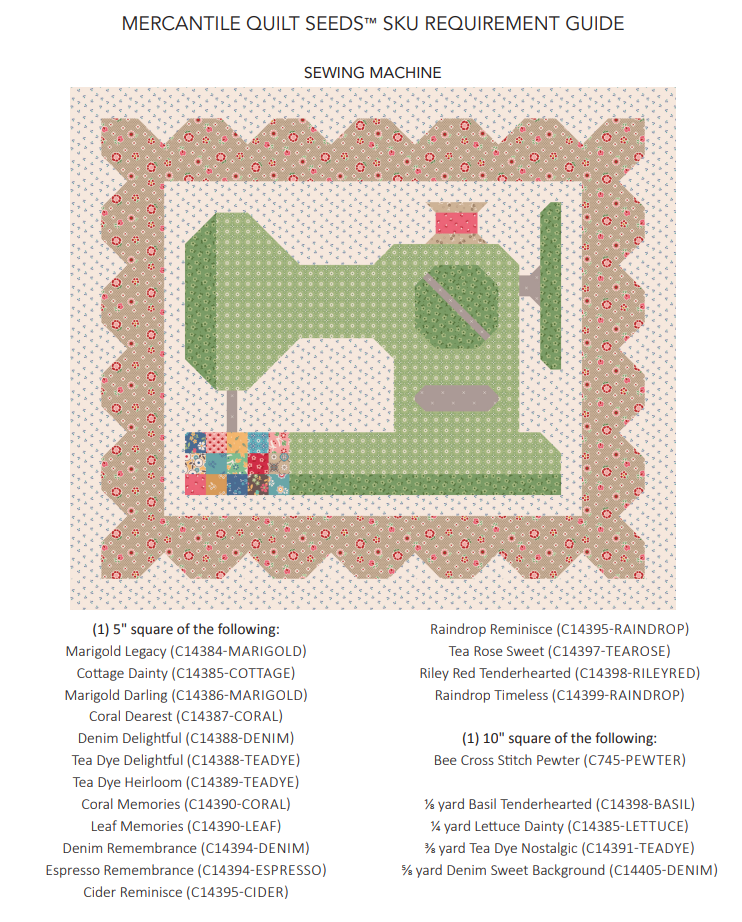 Mercantile Sewing Machine Quilt Seeds Pattern by Lori Holt of Bee in my Bonnet