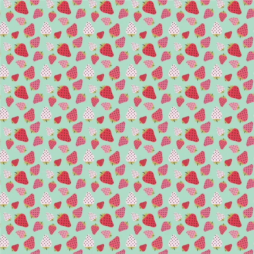 Prairie Sisters Homestead Mint Strawberry Patch Yardage by Lori Woods for Poppie Cotton Fabrics
