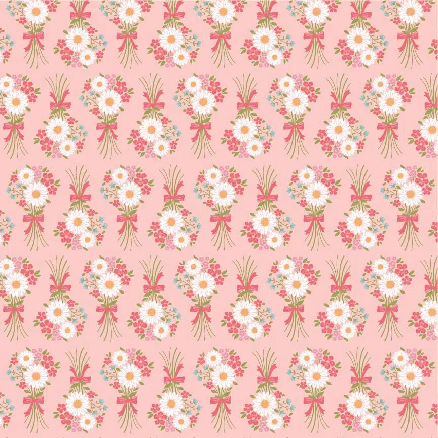 Prairie Sisters Homestead Pink Flower Bouquet Yardage by Lori Woods for Poppie Cotton Fabrics
