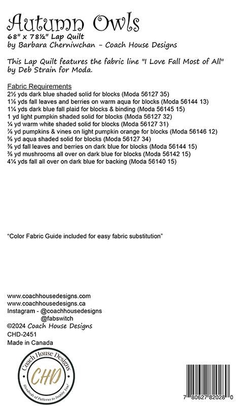 Autumn Owls Quilt Pattern by Coach House Designs