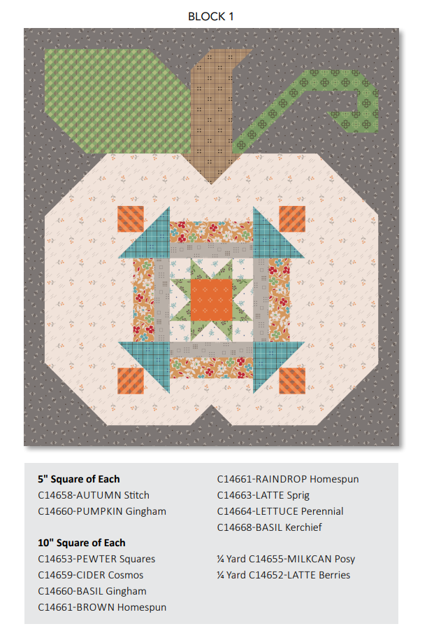 Autumn Quilt Seeds Pumpkin #1 Pattern by Lori Holt of Bee in my Bonnet