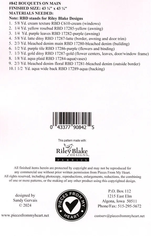 Bouquets on Main Quilt Pattern by Pieces From Heart