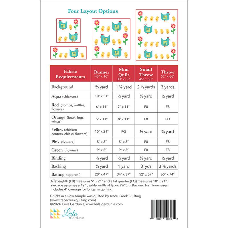 Chicks in a Row Quilt Pattern by Leila Gardunia