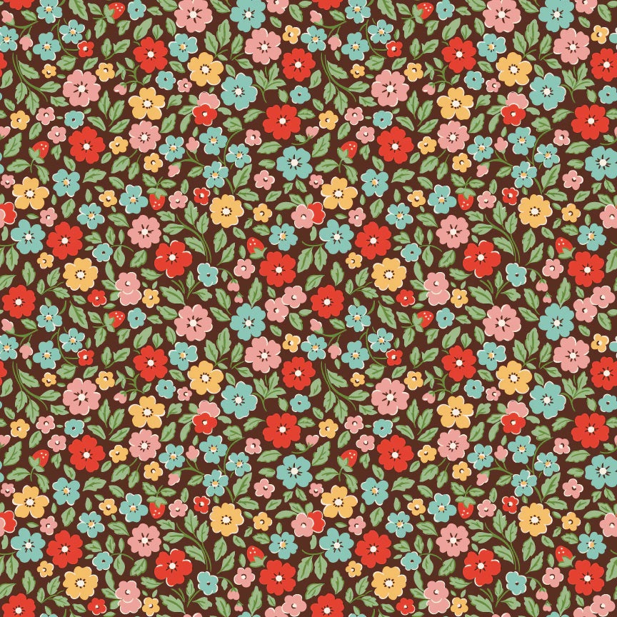 Farmhouse Fancy Brown Country Flowers Yardage by Elea Lutz for Poppie Cotton Fabrics