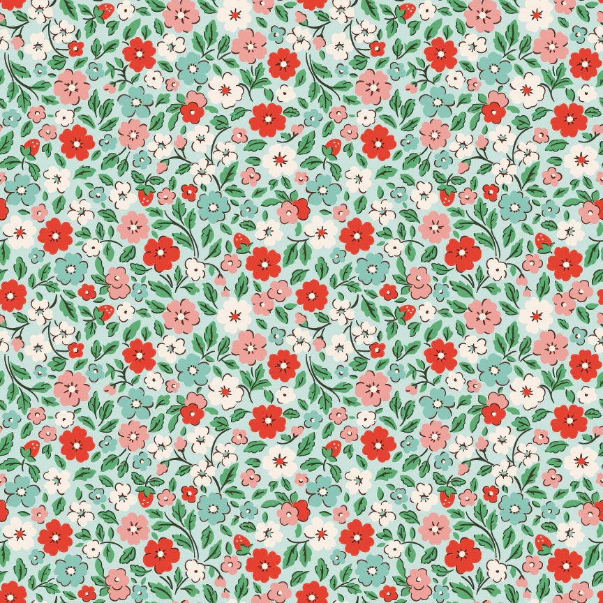 Farmhouse Fancy Teal Country Flowers Yardage by Elea Lutz for Poppie Cotton Fabrics