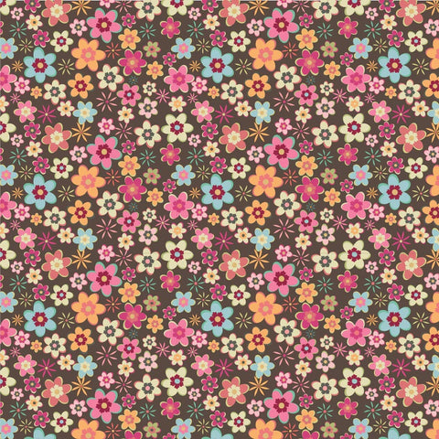 Calico Cowgirls Brown Cowgirl Meadow Yardage by Lori Woods for Poppie Cotton Fabrics