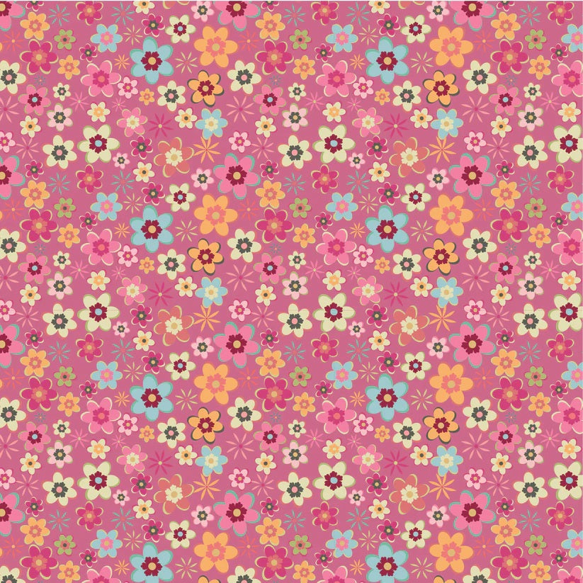 Calico Cowgirls Pink Cowgirl Meadow Yardage by Lori Woods for Poppie Cotton Fabrics