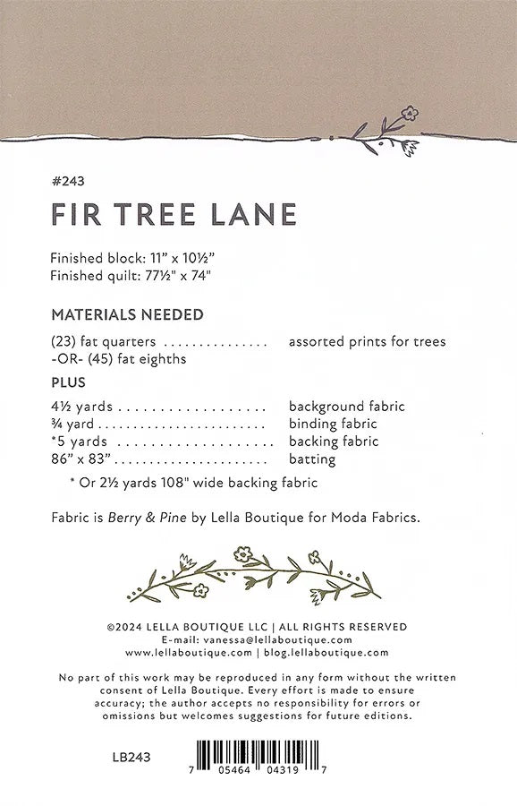 Fir Tree Lane Quilt Pattern by Lella Boutique