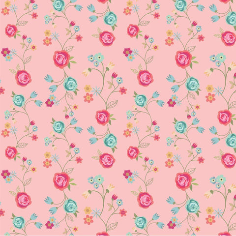 Calico Cowgirls Pink Floral & Vines Yardage by Lori Woods for Poppie Cotton Fabrics