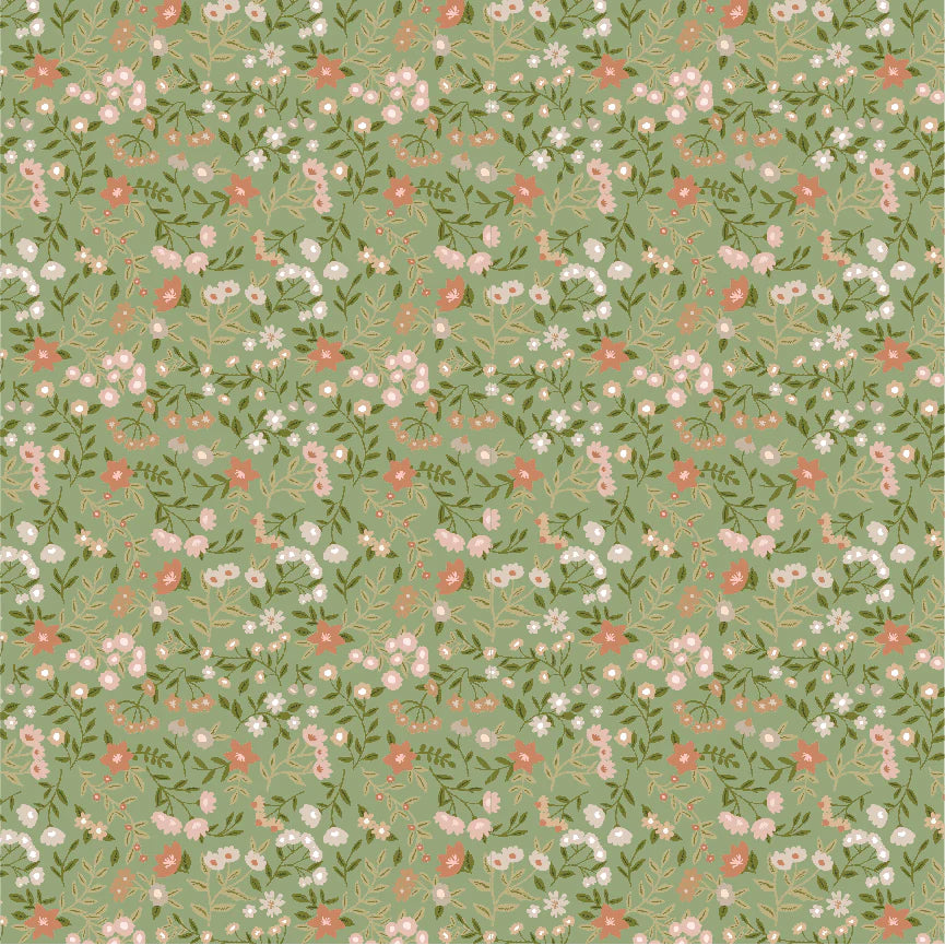 Promise Me Green From My Heart Yardage by Michal Marco for Poppie Cotton Fabrics