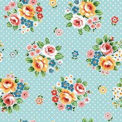 Flower Market Blue Market Bouquet Yardage by Elea Lutz for Poppie Cotton Fabrics