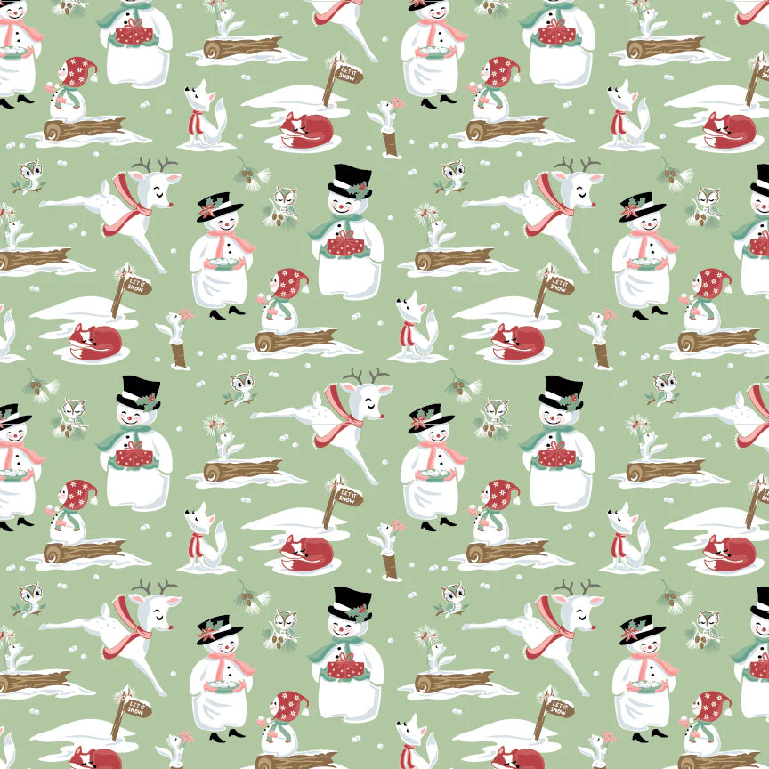 Frost And Flurry Mint Mr & Mrs Flurry Yardage by Sheri McCulley for Poppie Cotton Fabrics