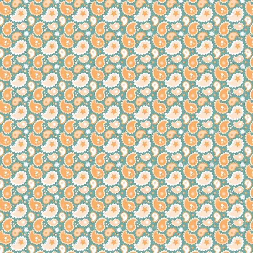 Calico Cowgirls Teal Paisley & Poppy Yardage by Lori Woods for Poppie Cotton Fabrics