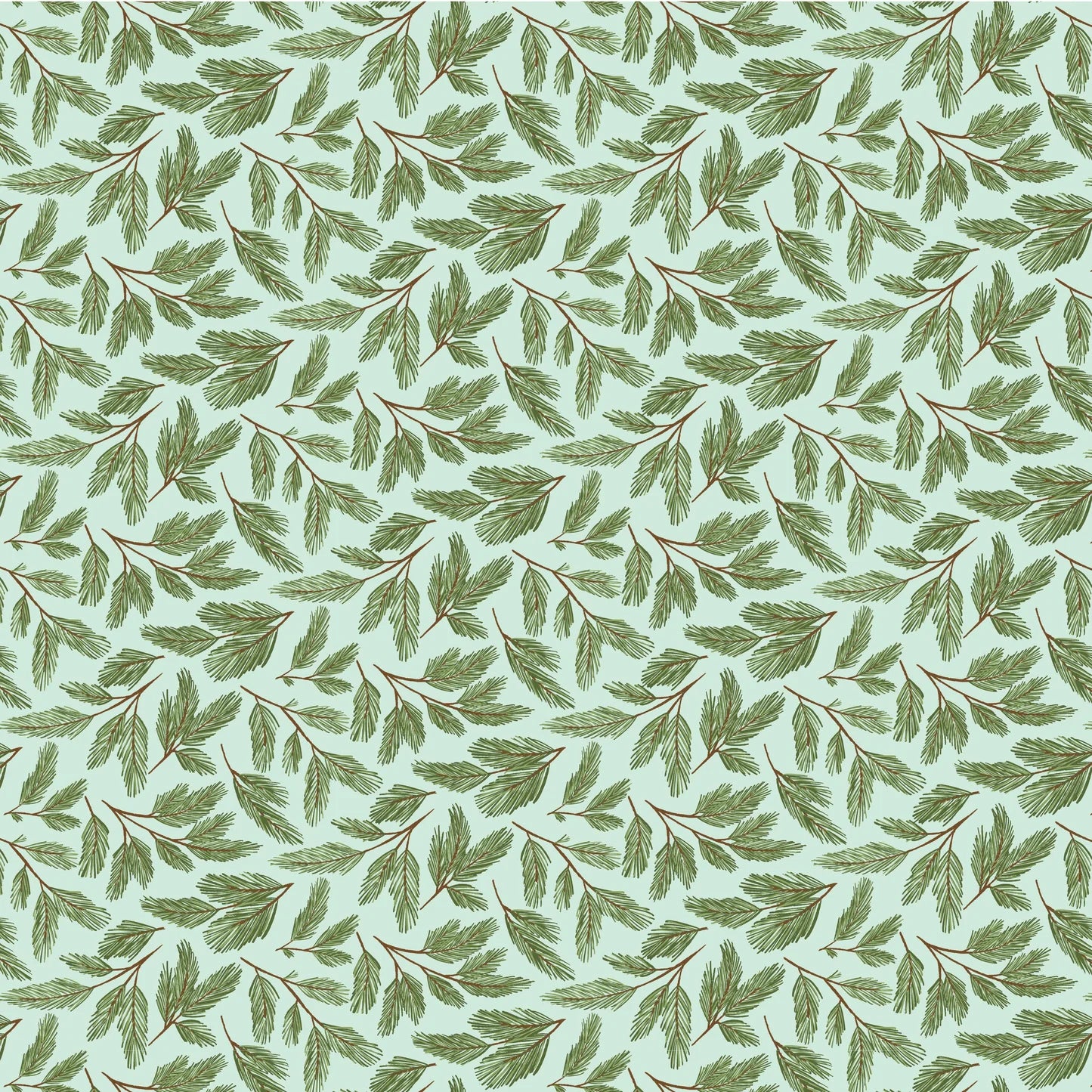 Prairie Christmas Teal Pine Boughs Tree Yardage by Amanda Grace for Poppie Cotton Fabrics