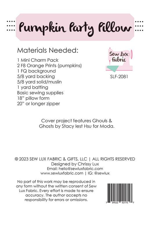 Pumpkin Party Pillow Pattern by Sew Lux Fabric