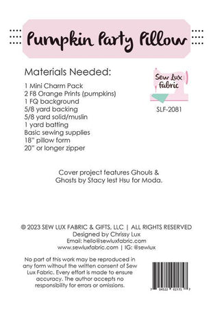 Pumpkin Party Pillow Pattern by Sew Lux Fabric