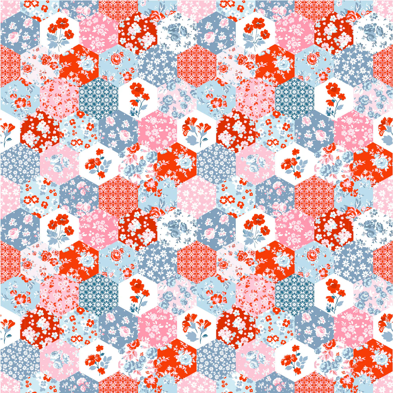 Elise Multi Quilted Roses Yardage by Terri Henson for Poppie Cotton Fabrics