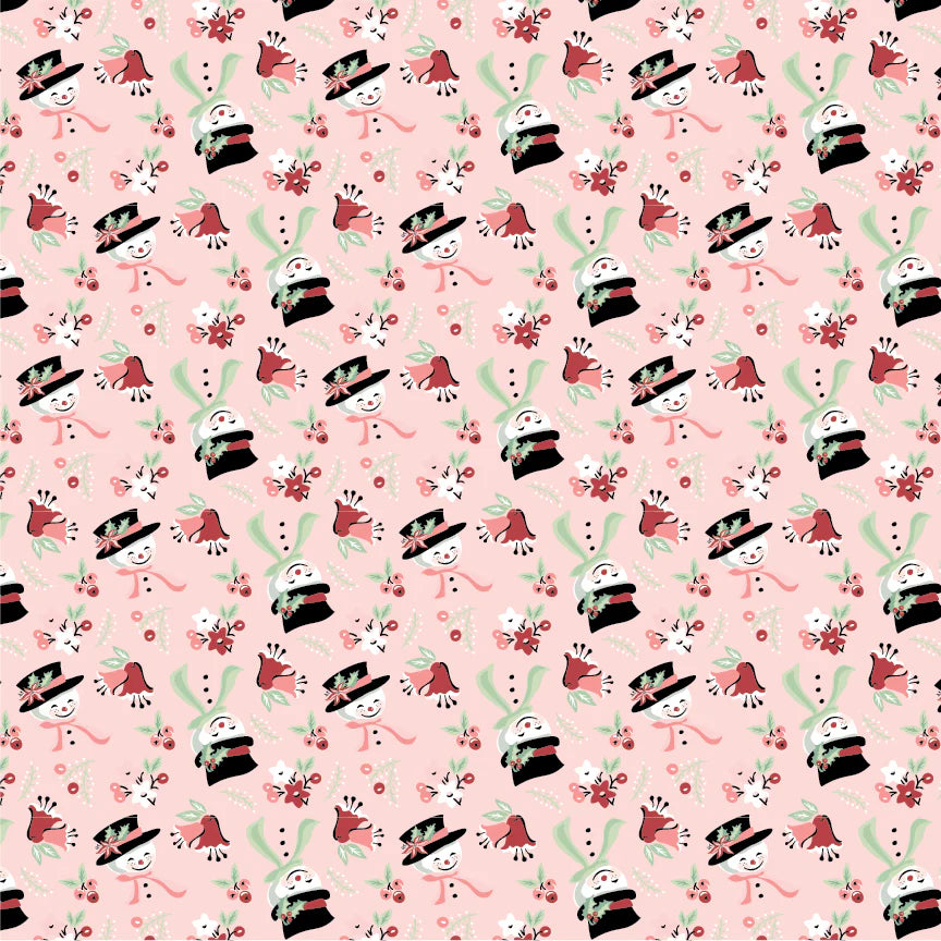 Frost And Flurry Pink Snow Tossed Yardage by Sheri McCulley for Poppie Cotton Fabrics