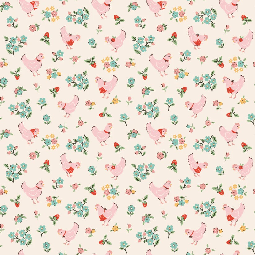Farmhouse Fancy Natural Spring Chicken Yardage by Elea Lutz for Poppie Cotton Fabrics