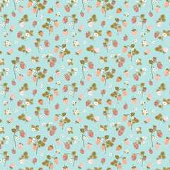 Promise Me Blue Strawberry Bouquet Yardage by Michal Marko for Poppie Cotton Fabrics