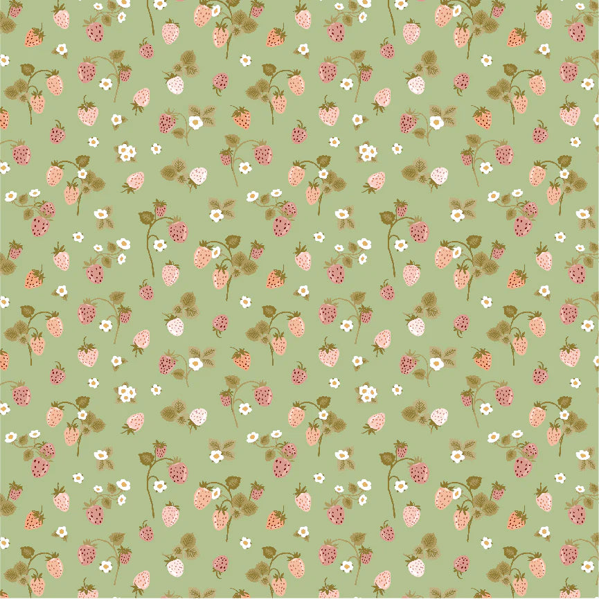 Promise Me Green Strawberry Bouquet Yardage by Michal Marko for Poppie Cotton Fabrics