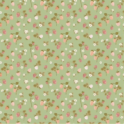 Promise Me Green Strawberry Bouquet Yardage by Michal Marko for Poppie Cotton Fabrics